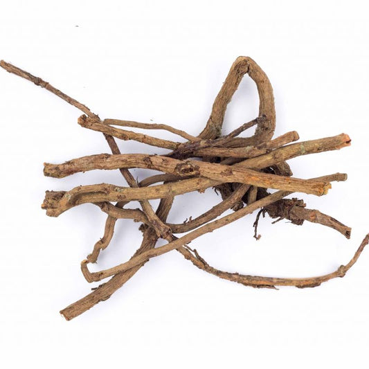 Twisted brown sticks on a white background