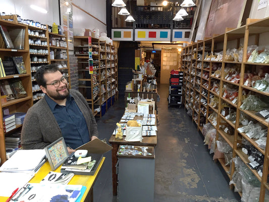 Roger Carmona at the old Kremer Pigments shop on 29th Street