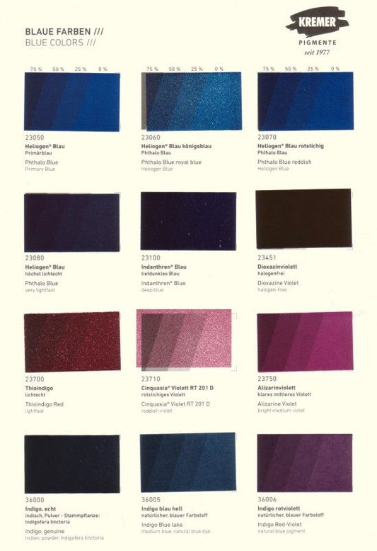 Kremer Color Chart - Blue & Violet Colors