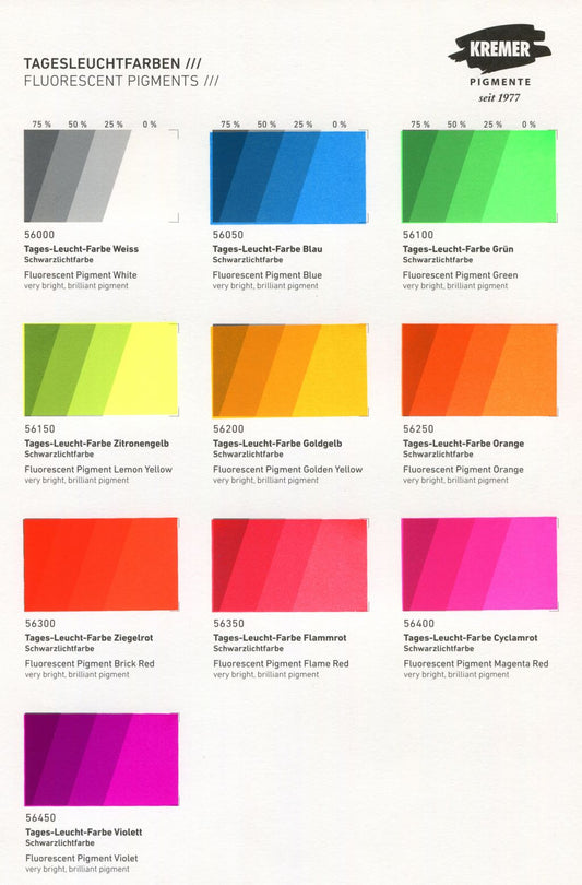 Kremer Color Chart - Fluorescent Pigments